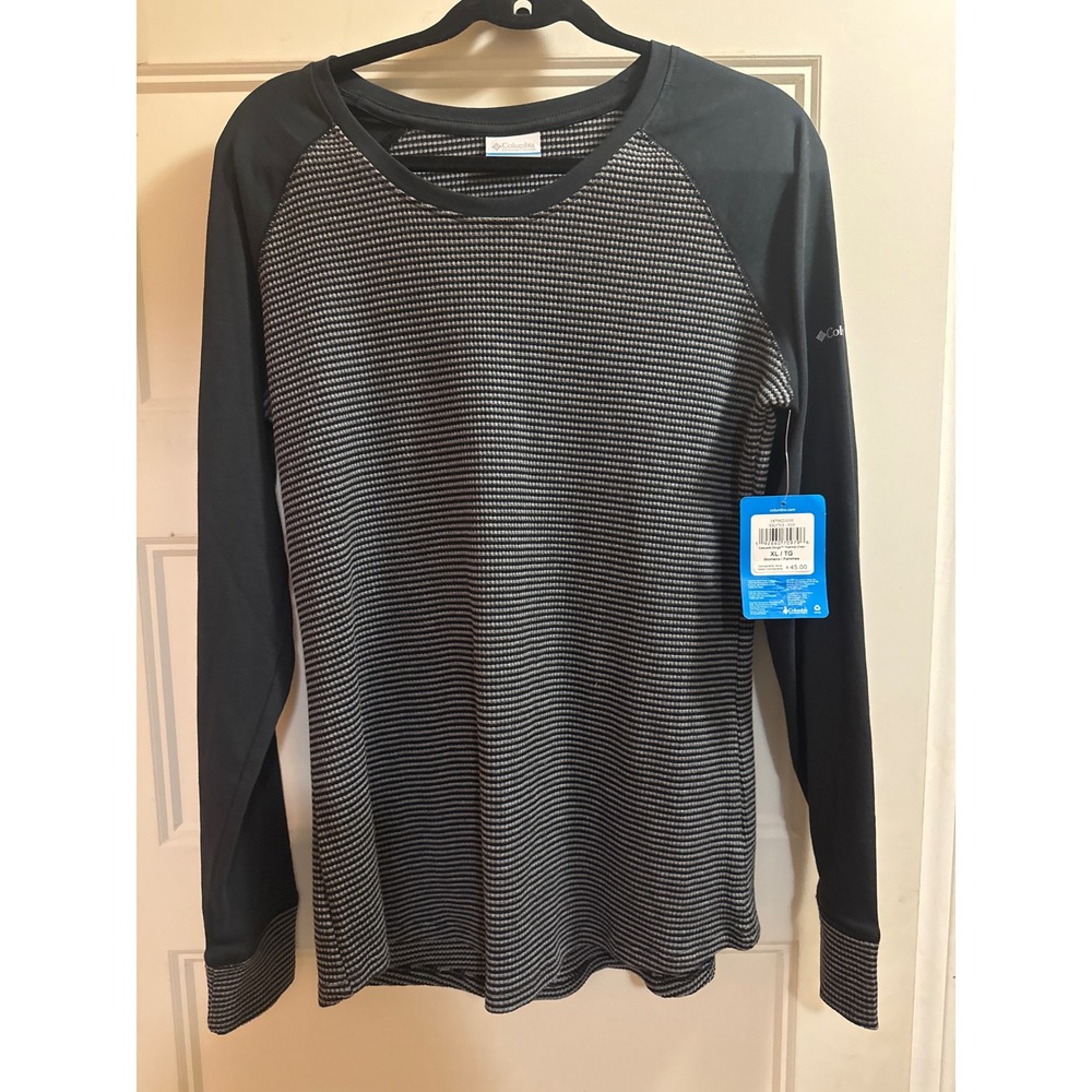 Columbia Cascade Gorge Thermal Crew Womens XL Black‎ Striped Long Sleeve